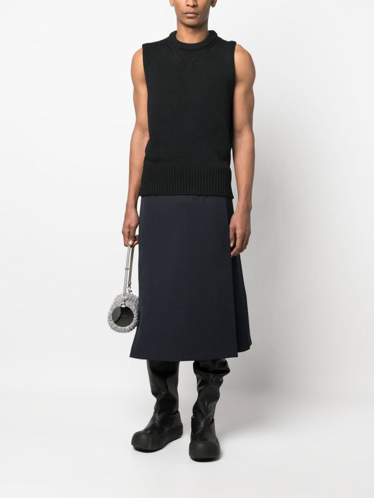 Black Cotton Knitted Vest Top