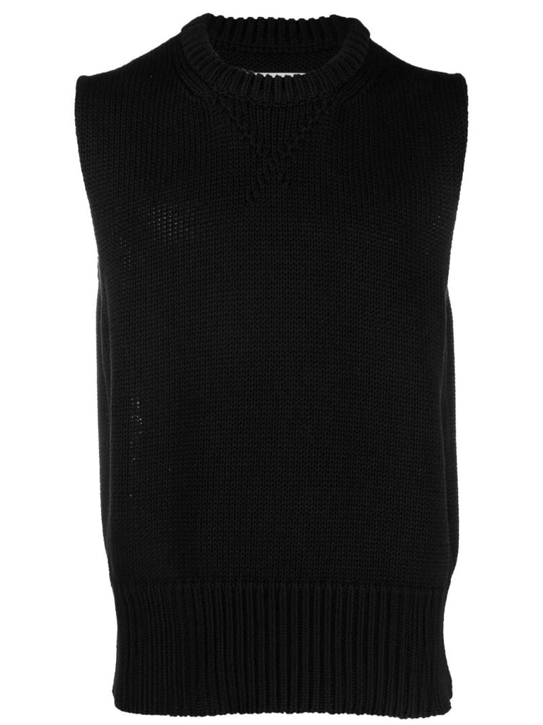Black Cotton Knitted Vest Top