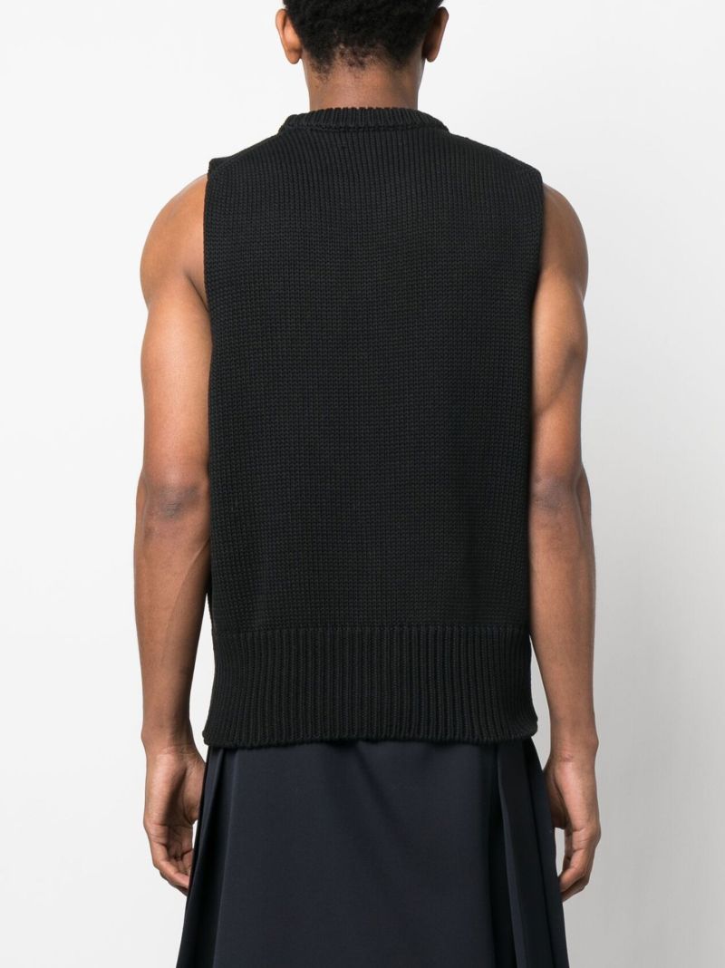 Black Cotton Knitted Vest Top