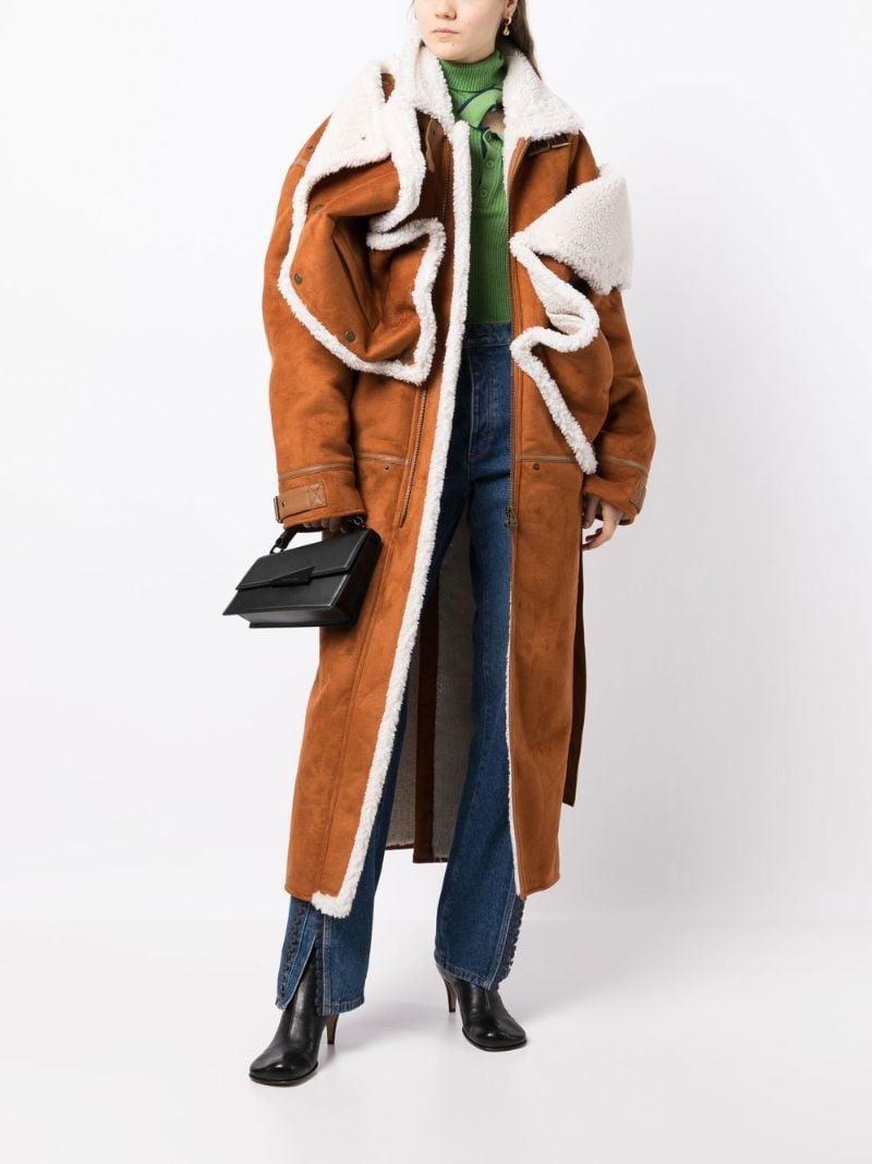 Brown Shearling Trim Single-breasted Coat