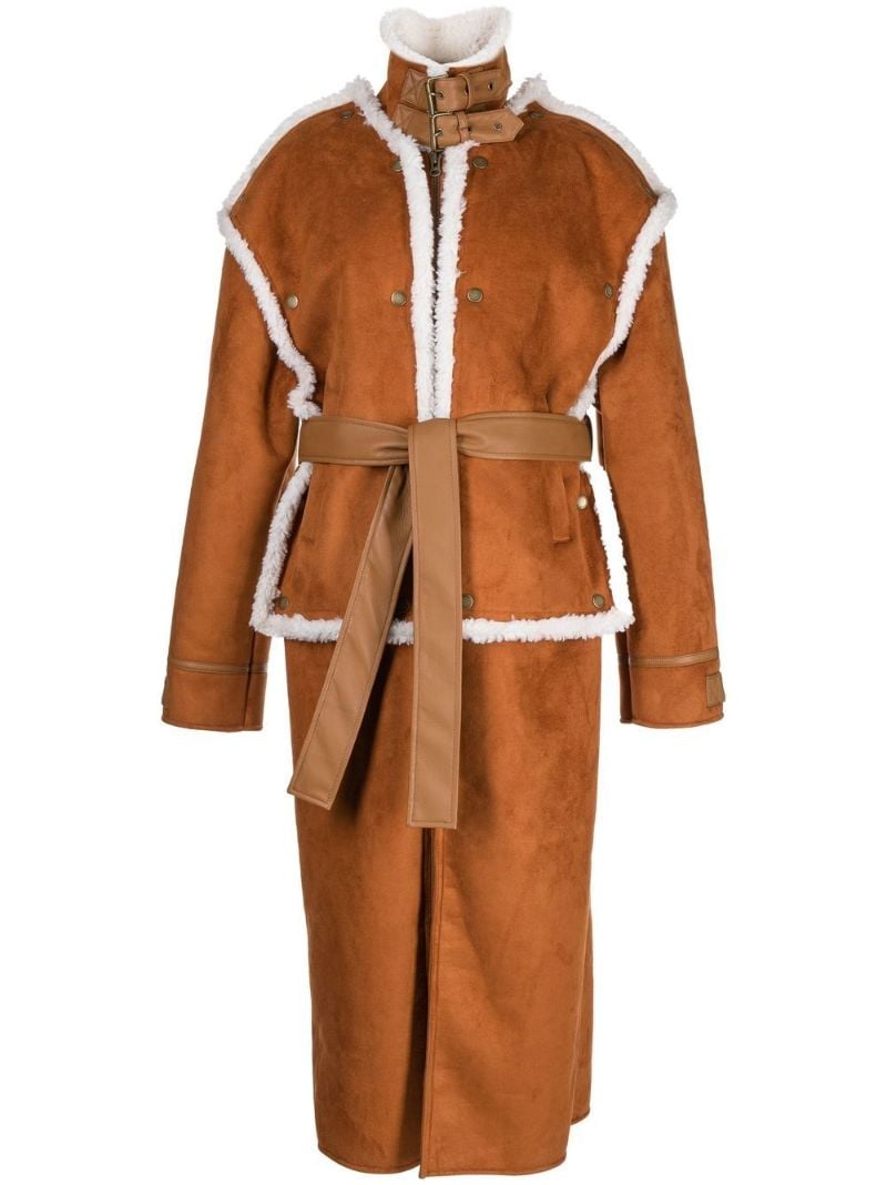 Brown Shearling Trim Single-breasted Coat