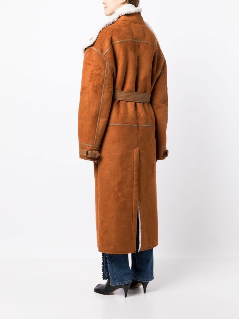 Brown Shearling Trim Single-breasted Coat