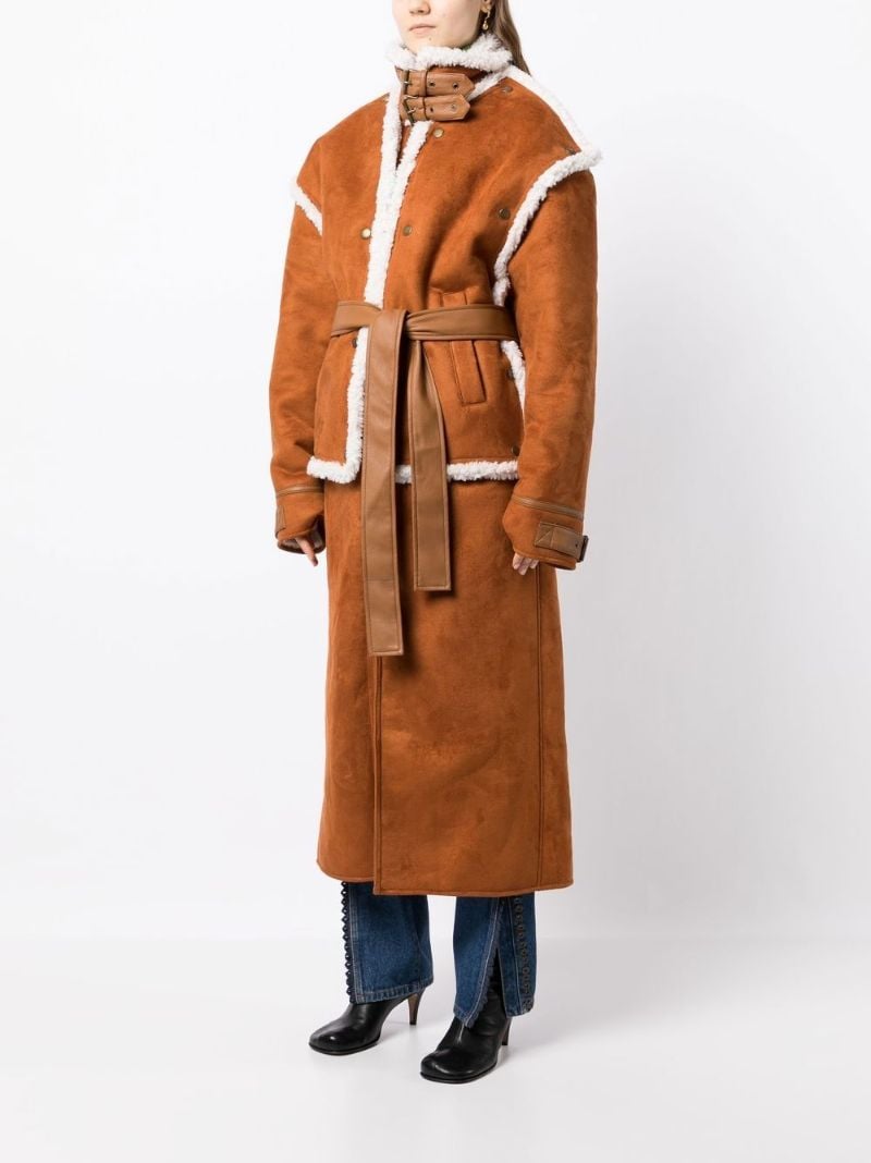 Brown Shearling Trim Single-breasted Coat