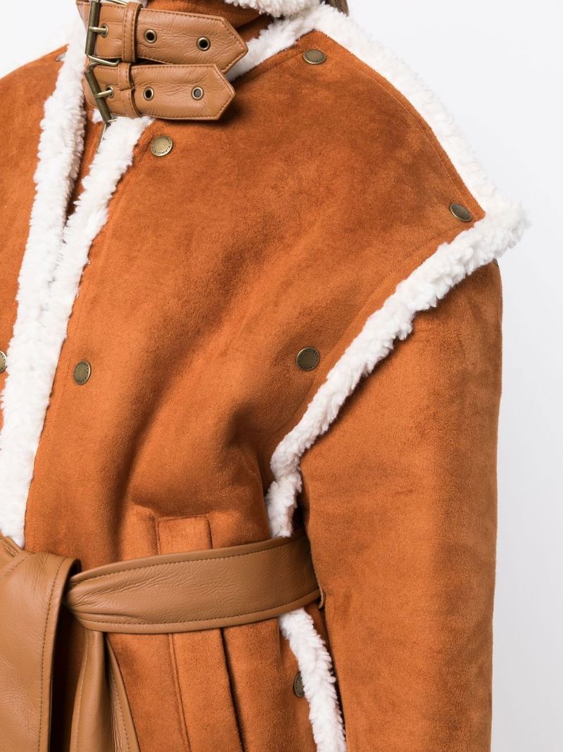 Brown Shearling Trim Single-breasted Coat