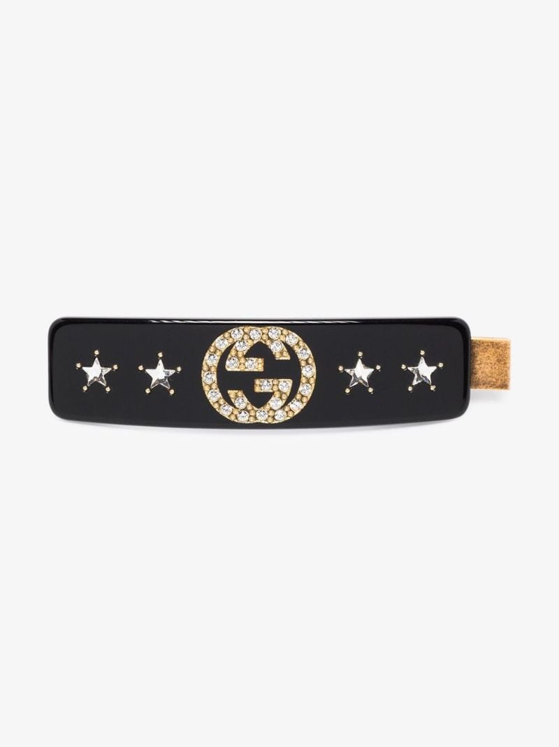 Black Gg Crystal Hair Clip