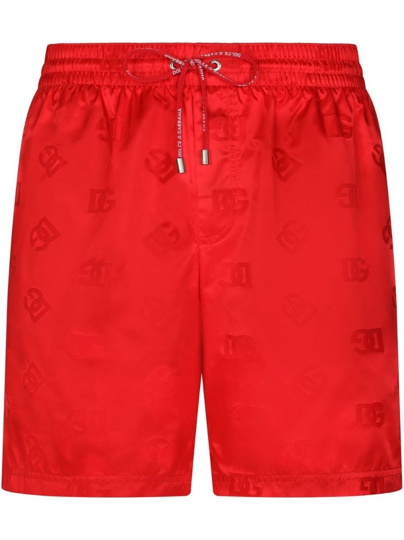 Red Logo Print Swim Shorts