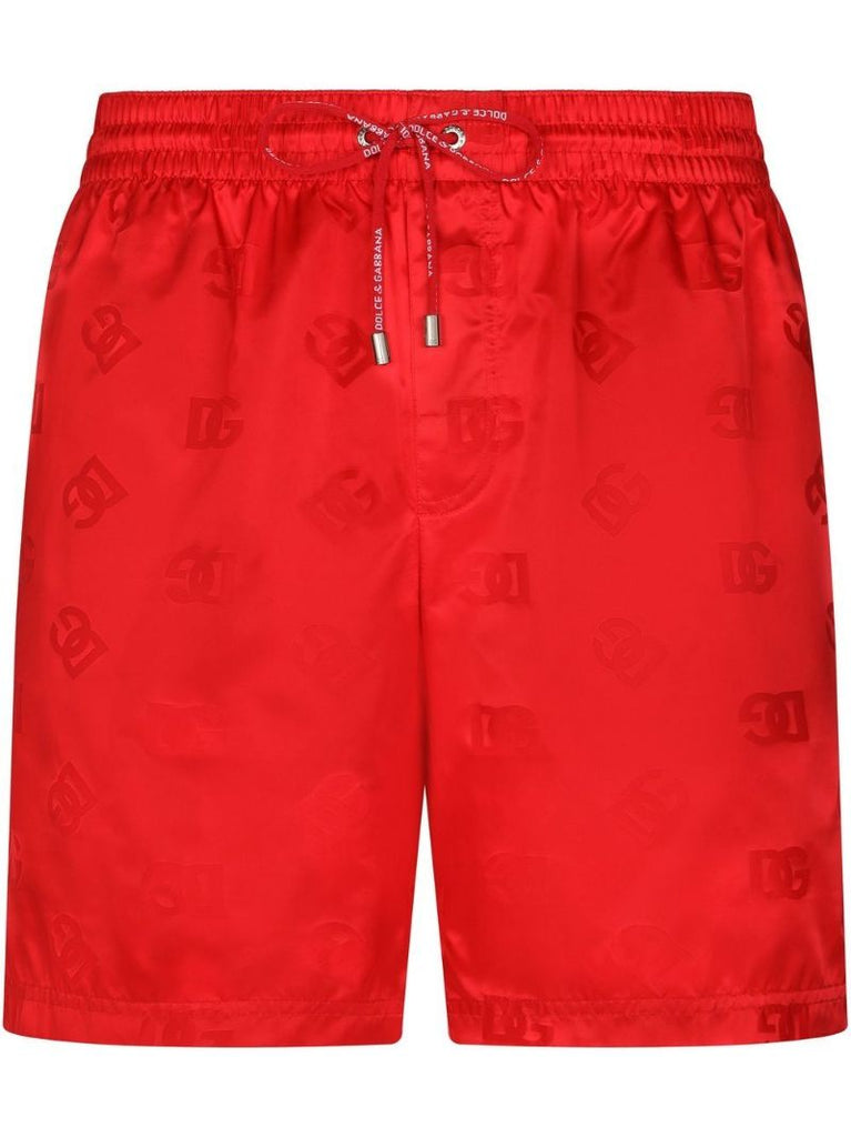 Red Logo Print Swim Shorts