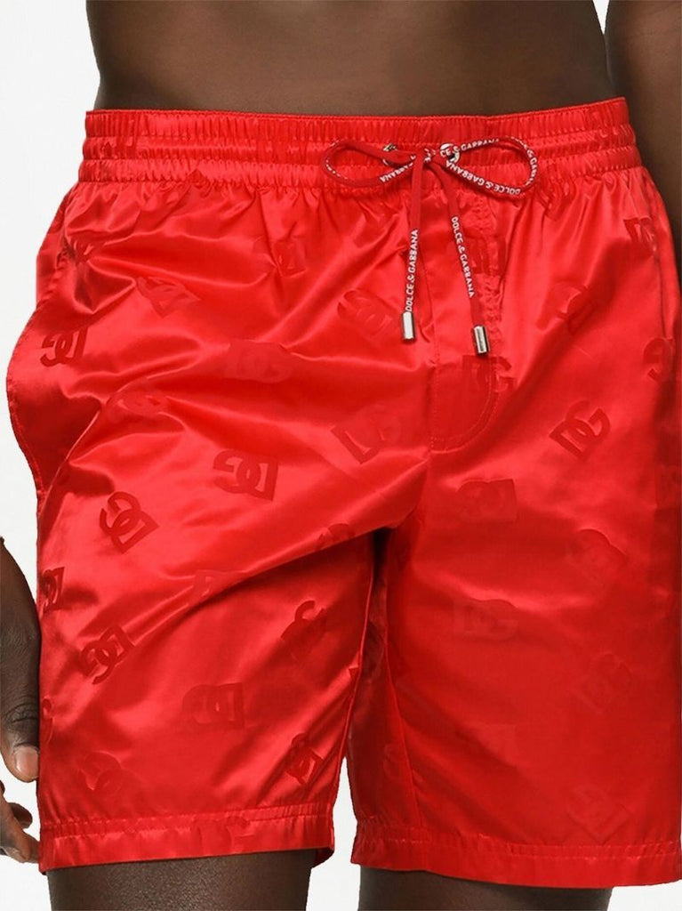 Red Logo Print Swim Shorts