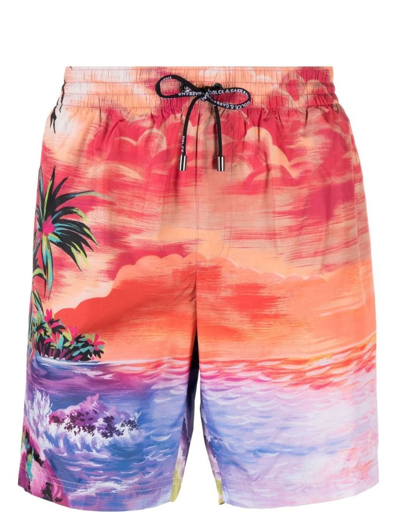 Orange Tropical Print Swim Shorts