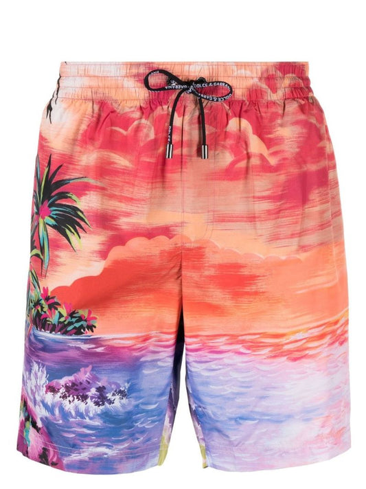 Orange Tropical Print Swim Shorts