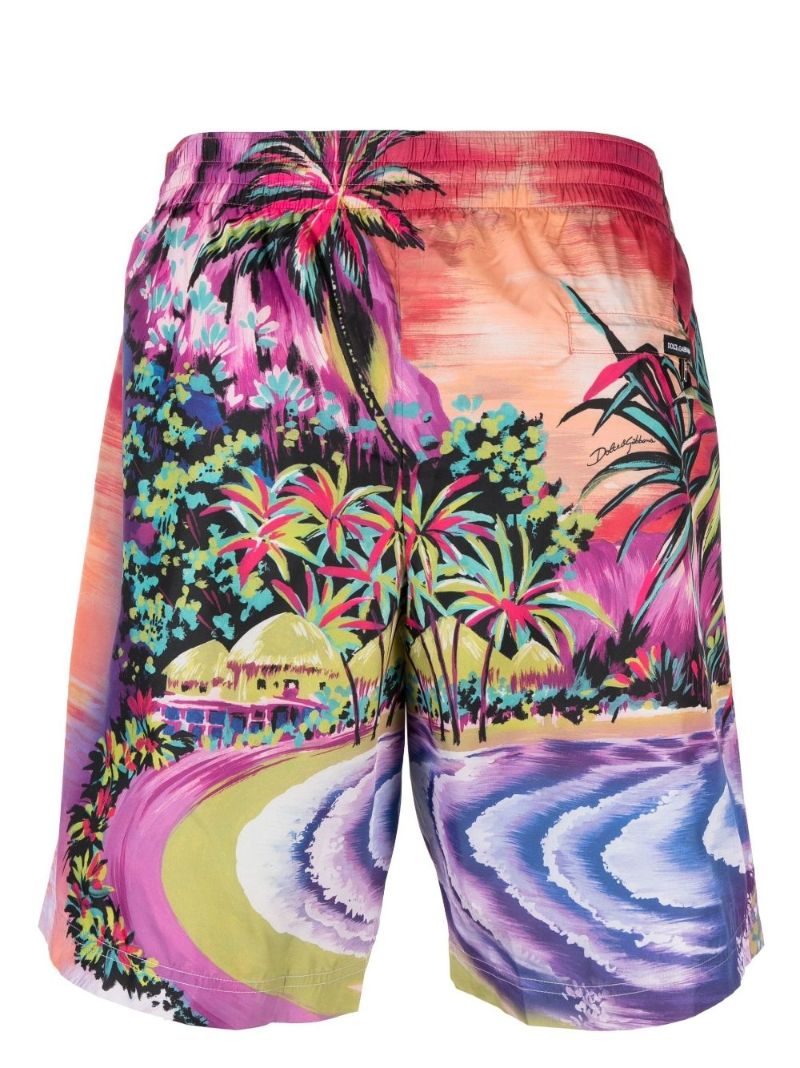 Orange Tropical Print Swim Shorts