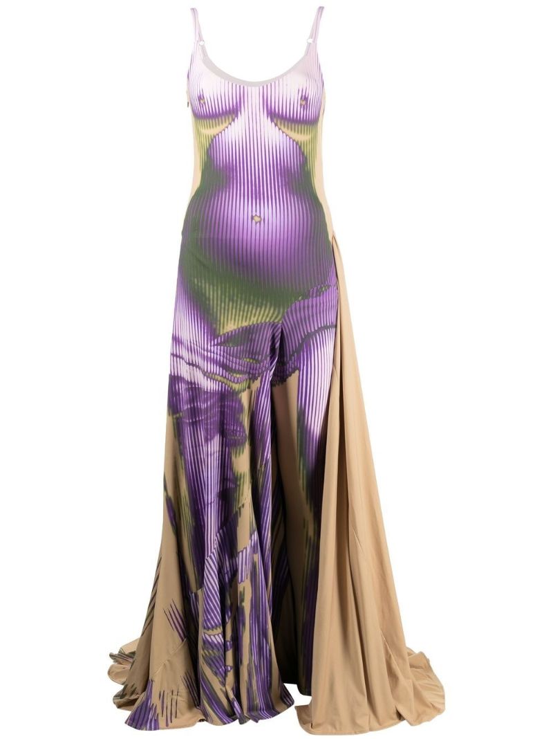 Purple Graphic-print Maxi Gown