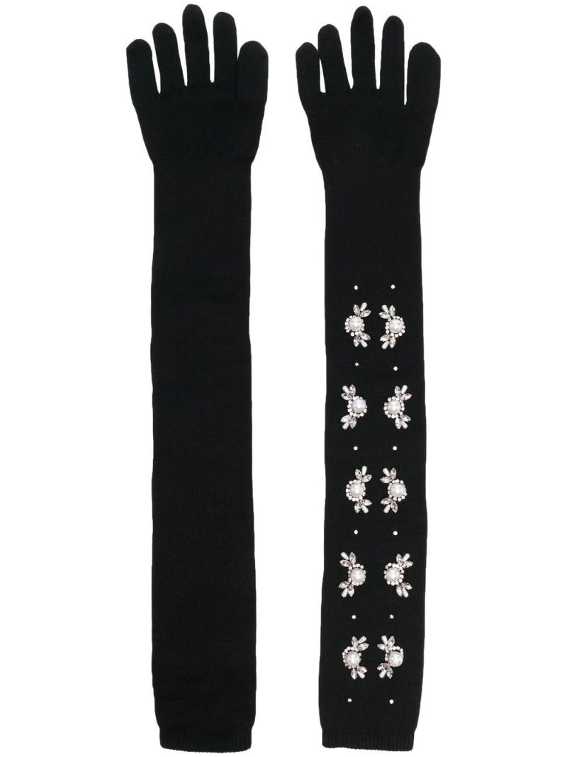 Black Crystal Embellished Elbow Gloves