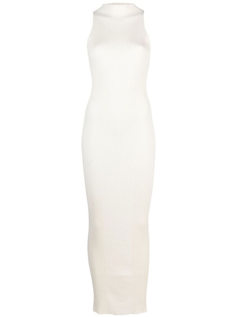 Neutral Ribbed-knit Maxi Dress