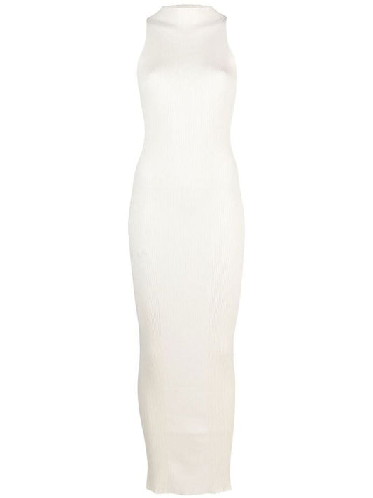 Neutral Ribbed-knit Maxi Dress
