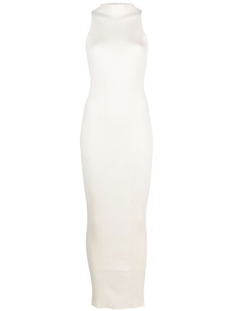 Neutral Ribbed-knit Maxi Dress