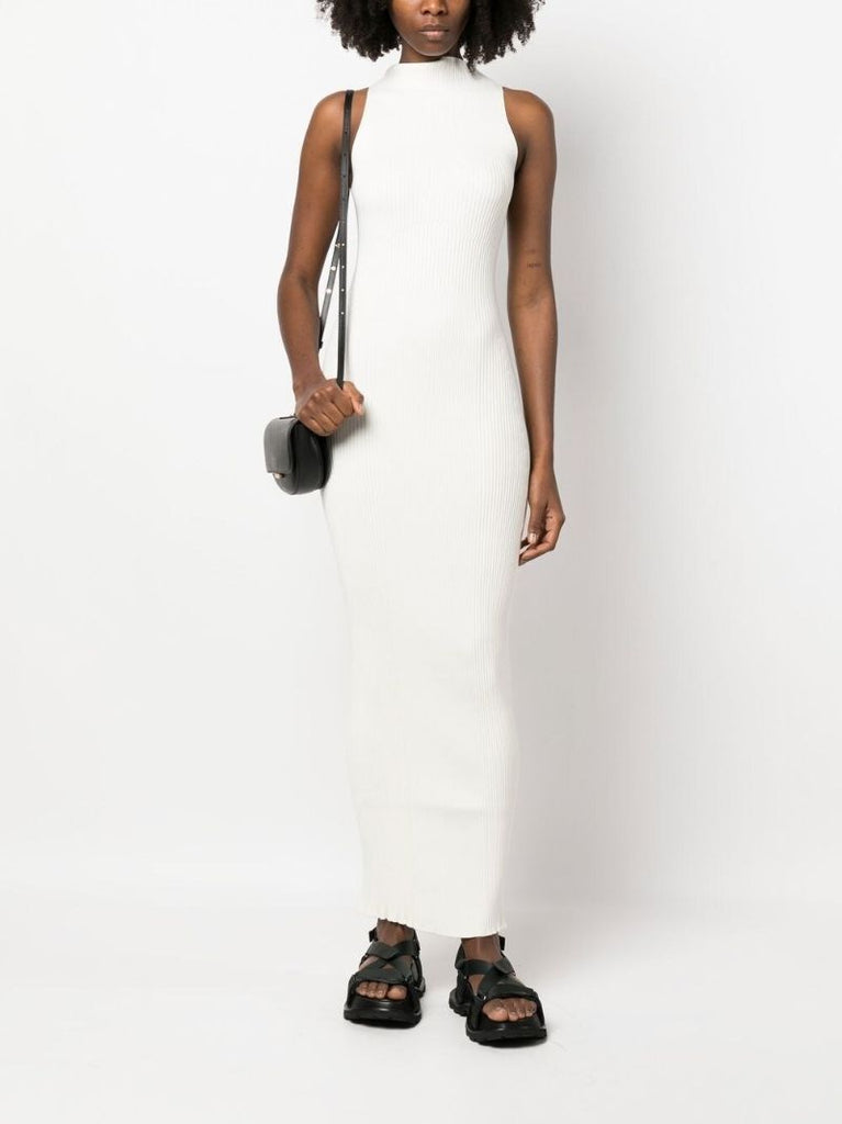 Neutral Ribbed-knit Maxi Dress