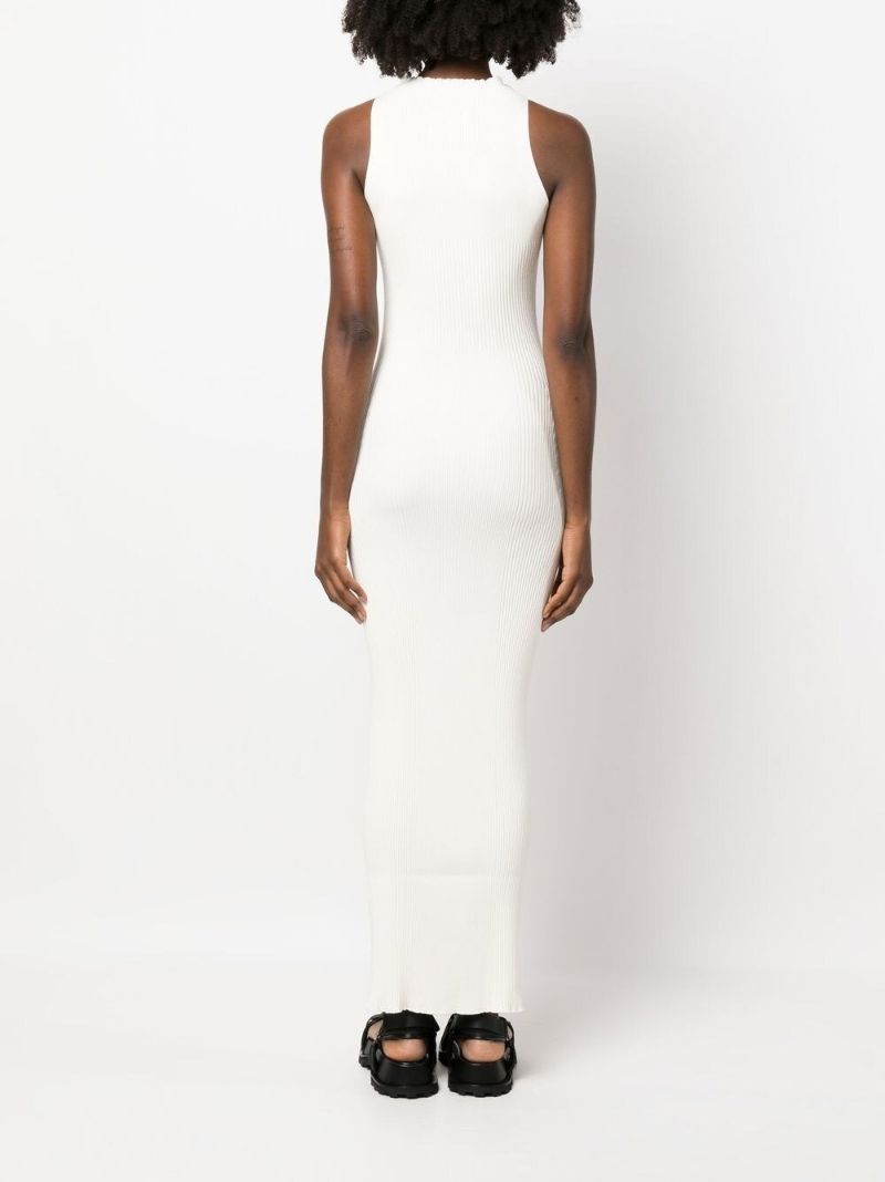Neutral Ribbed-knit Maxi Dress