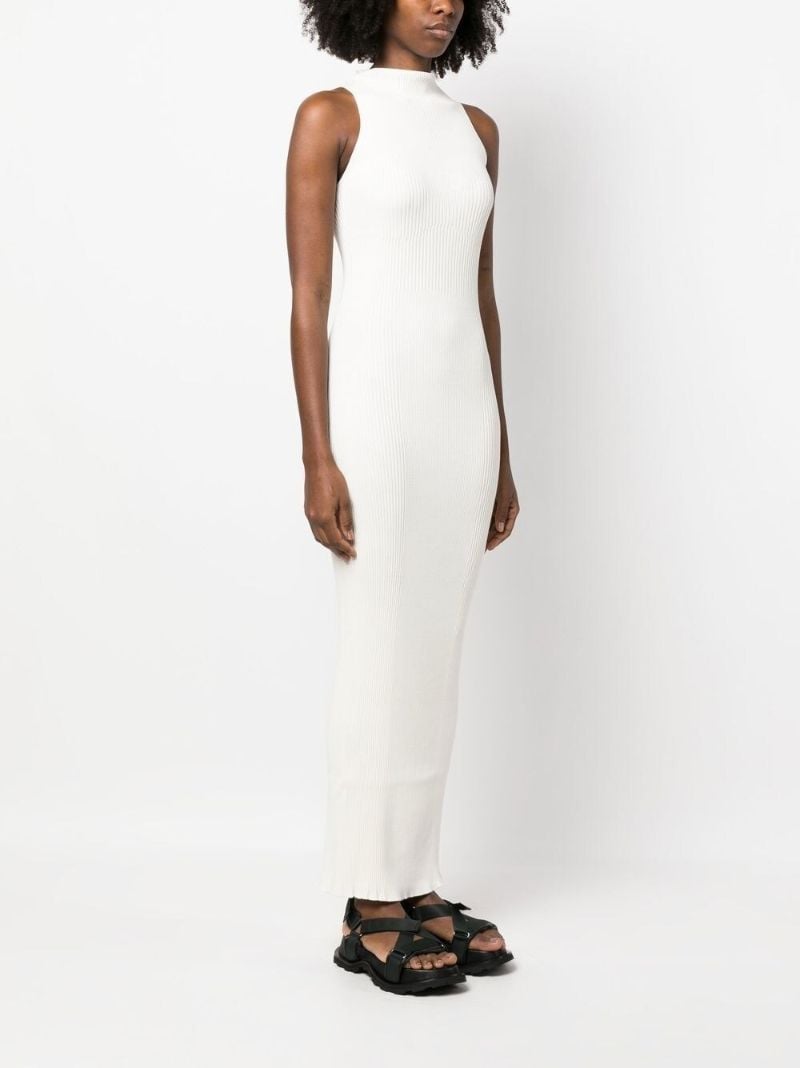 Neutral Ribbed-knit Maxi Dress