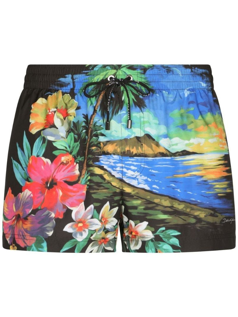 Multicolour Hawaiian Print Swim Shorts