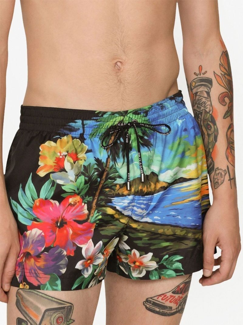 Multicolour Hawaiian Print Swim Shorts