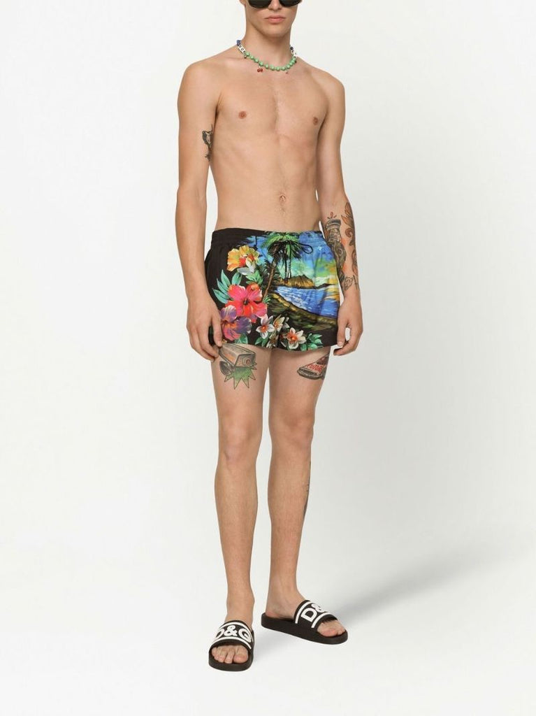Multicolour Hawaiian Print Swim Shorts