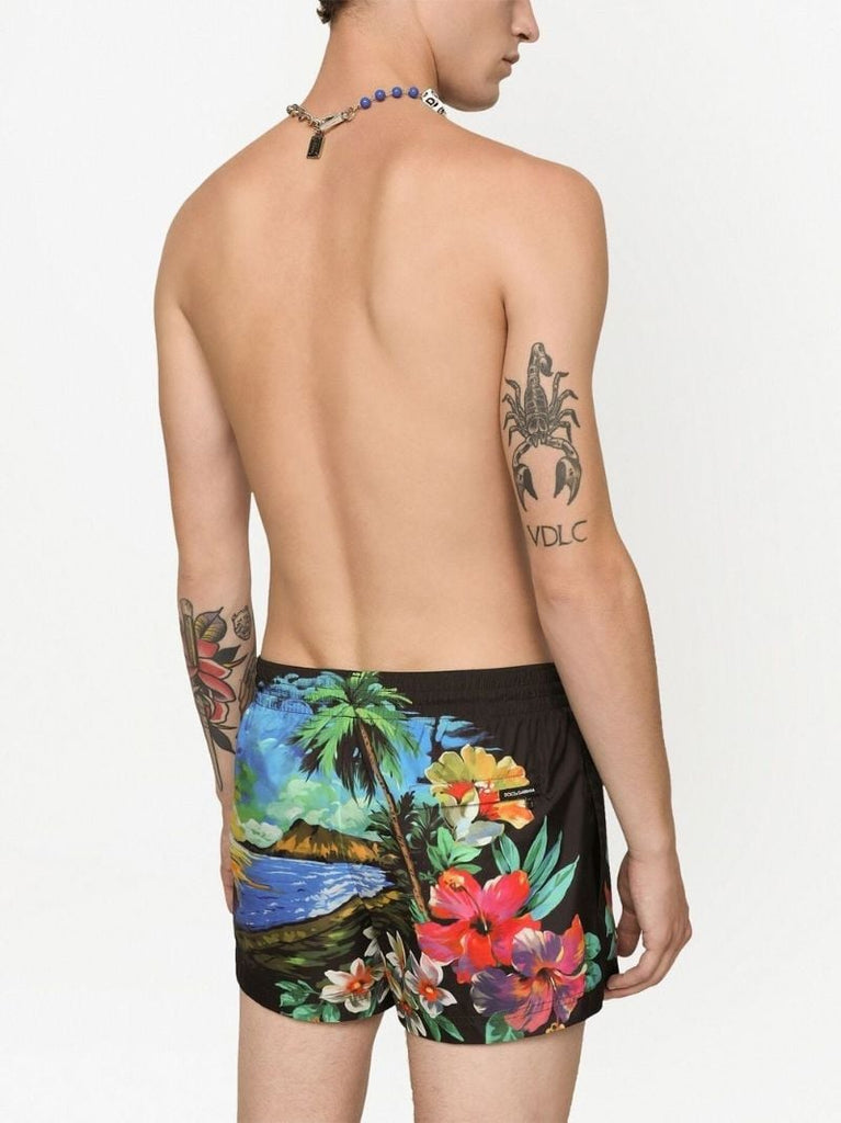 Multicolour Hawaiian Print Swim Shorts