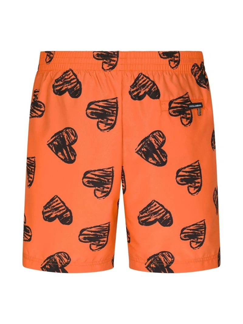Orange Heart Print Swim Shorts