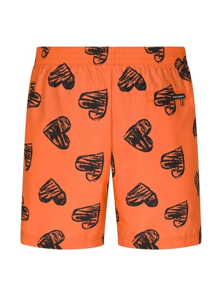 Orange Heart Print Swim Shorts