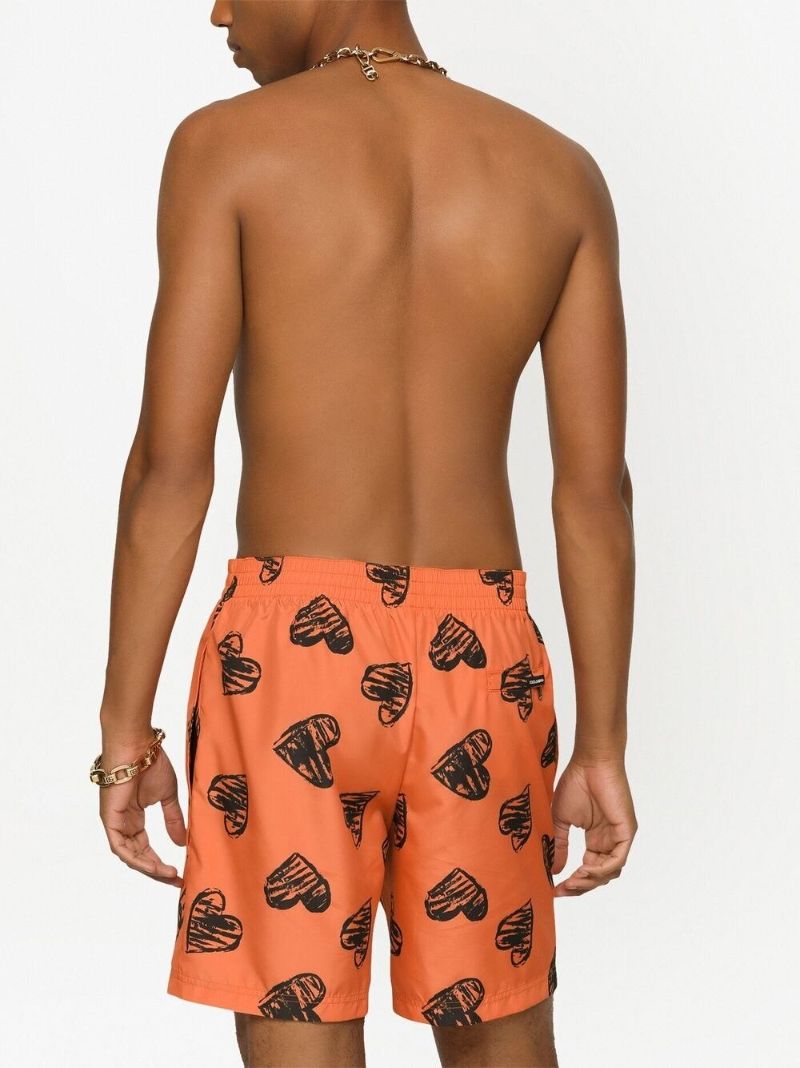 Orange Heart Print Swim Shorts