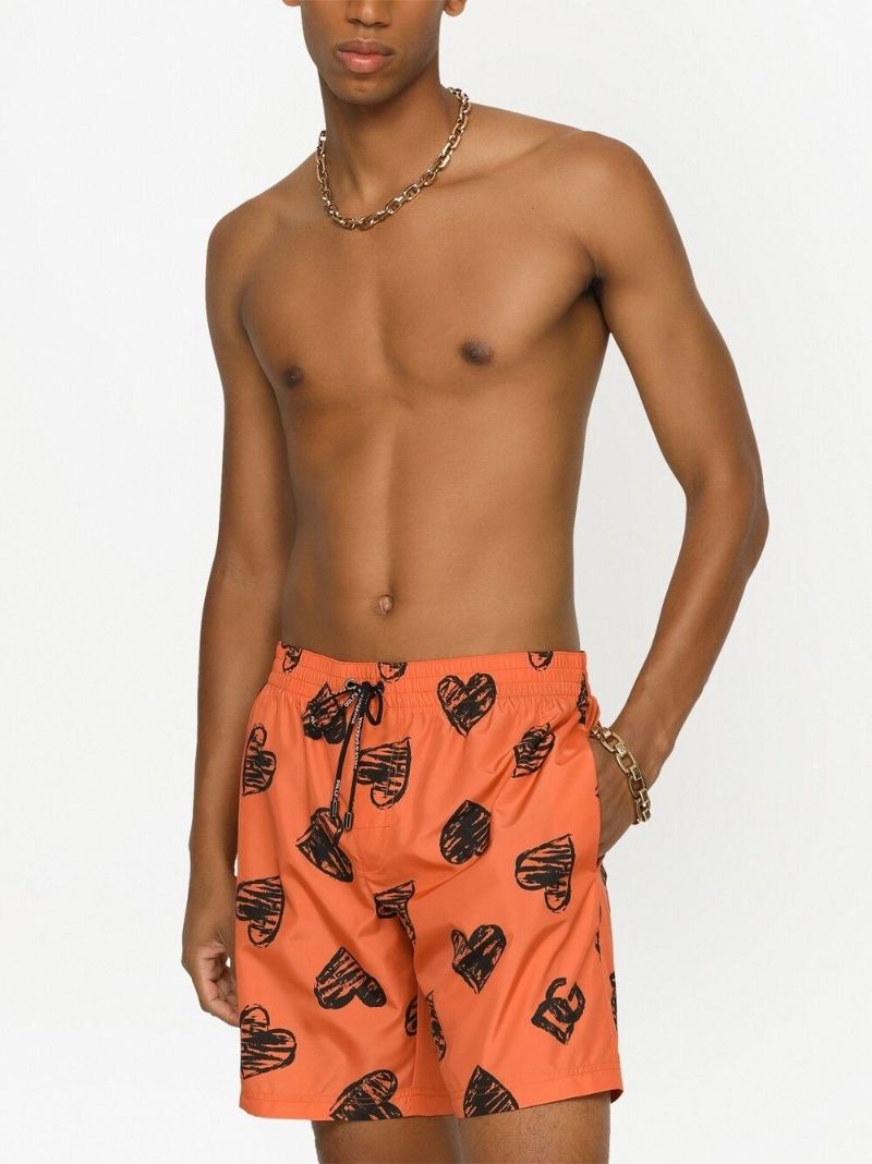 Orange Heart Print Swim Shorts