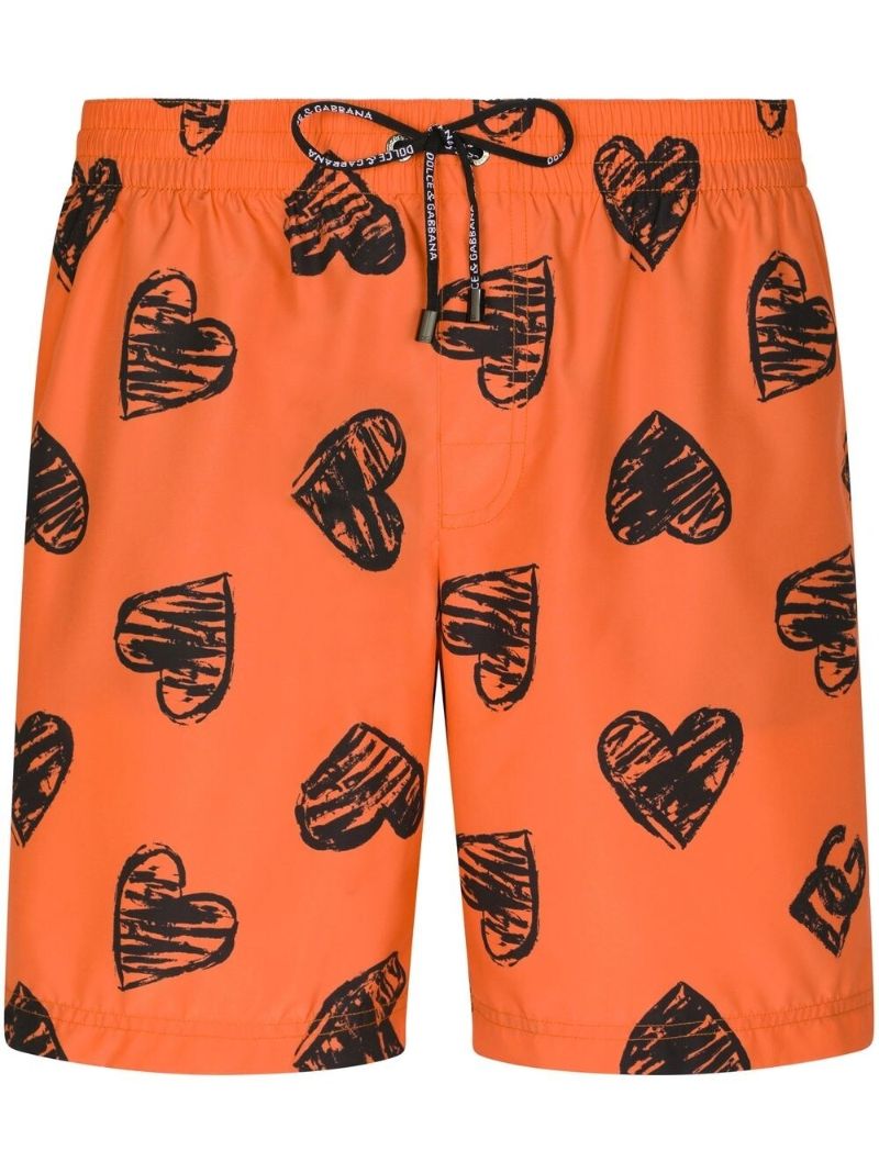 Orange Heart Print Swim Shorts
