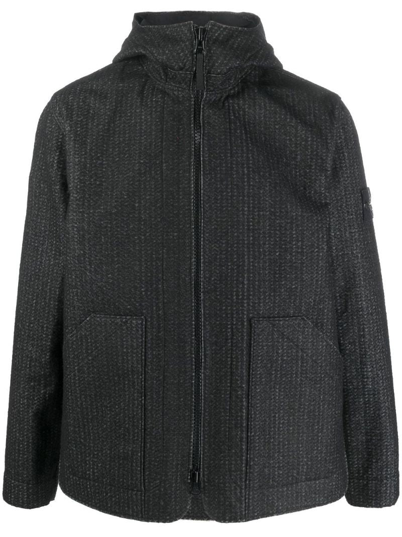 Black Needle-punched Hooded Jacket