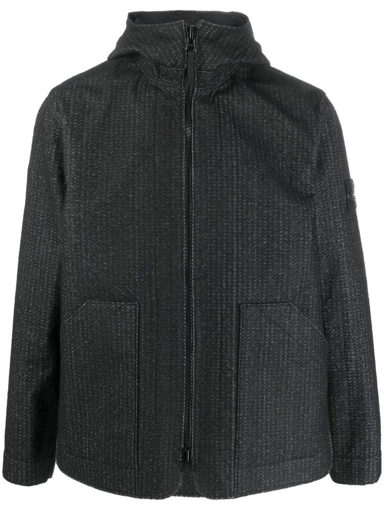 Black Needle-punched Hooded Jacket