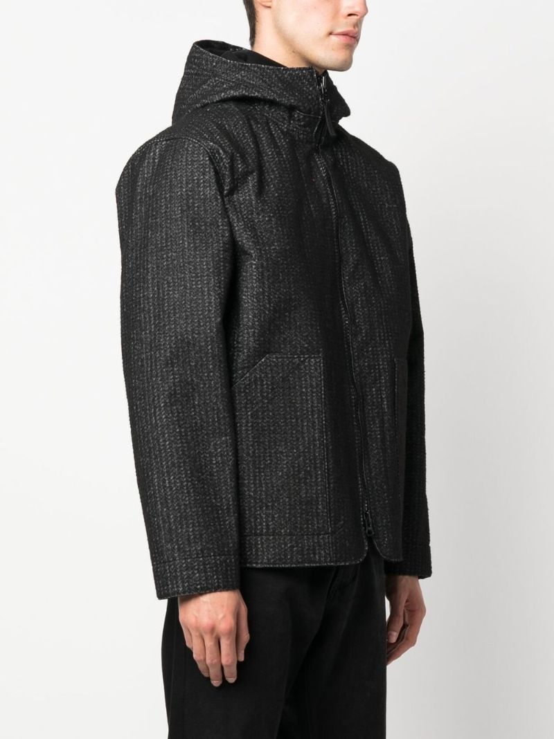Black Needle-punched Hooded Jacket