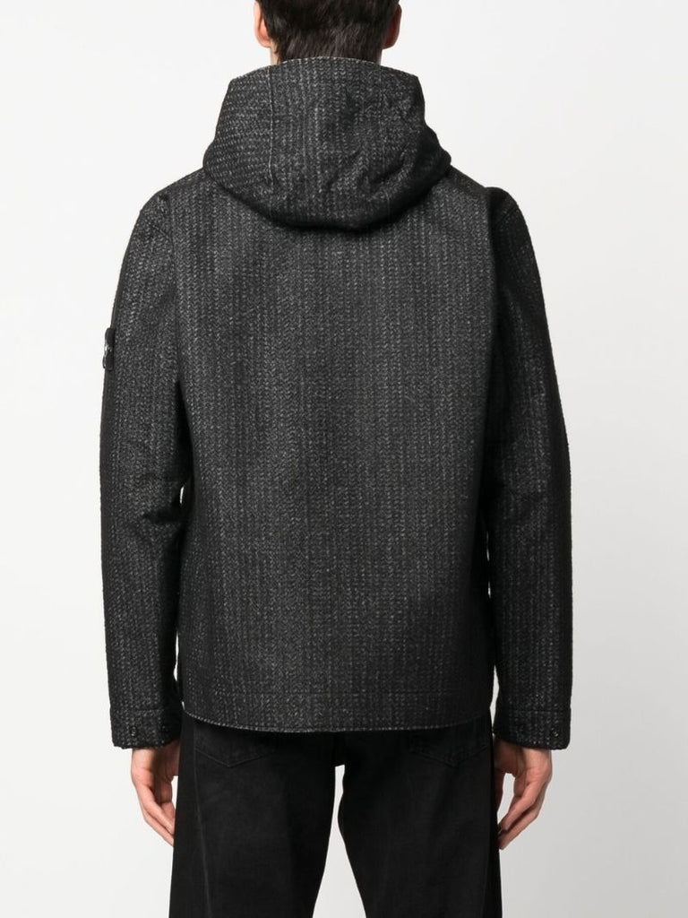 Black Needle-punched Hooded Jacket