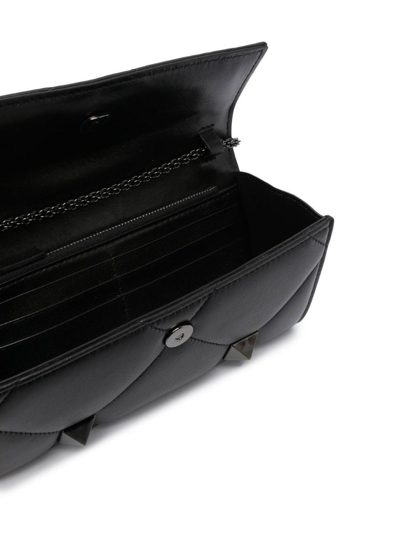 Black Roman Stud Quilted Clutch Bag