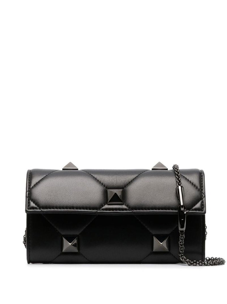 Black Roman Stud Quilted Clutch Bag