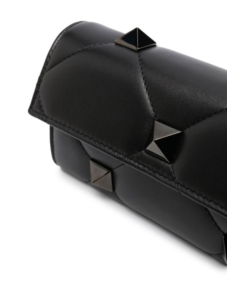 Black Roman Stud Quilted Clutch Bag