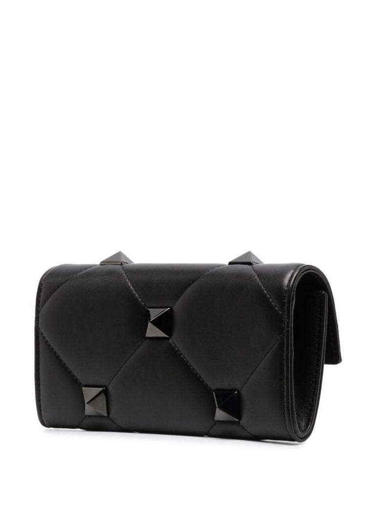 Black Roman Stud Quilted Clutch Bag