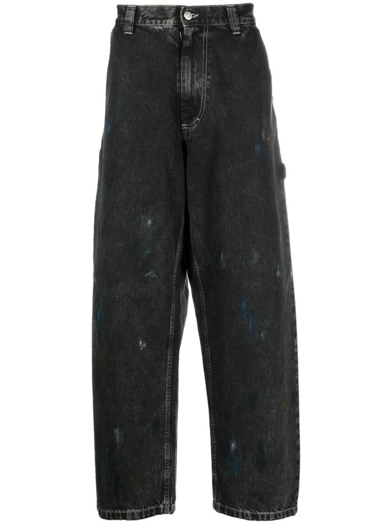 Black Distressed Straight-leg Jeans