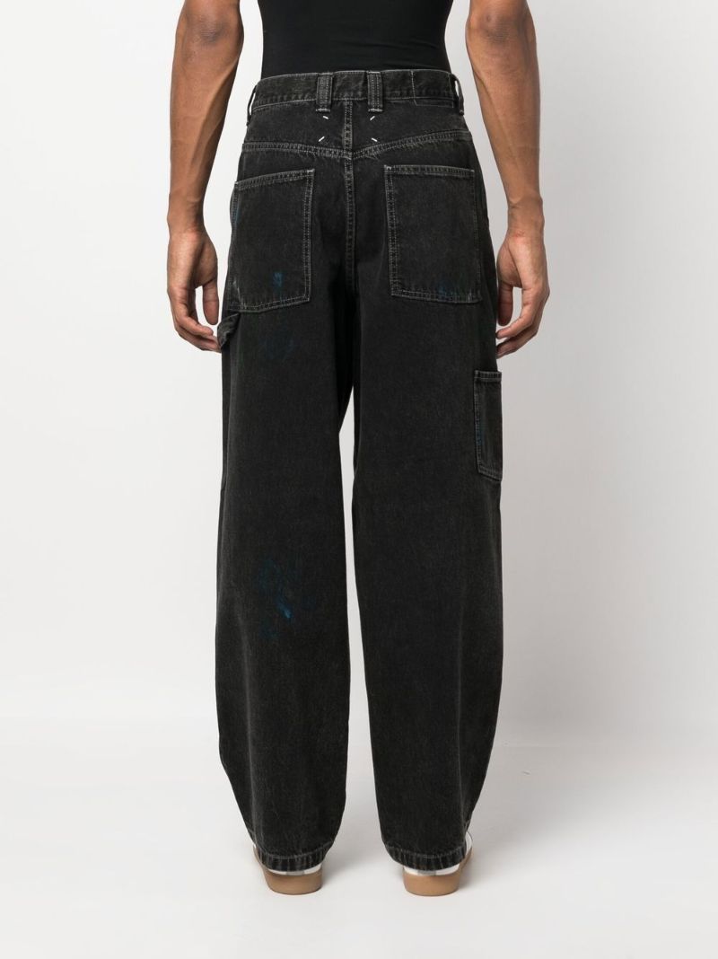 Black Distressed Straight-leg Jeans
