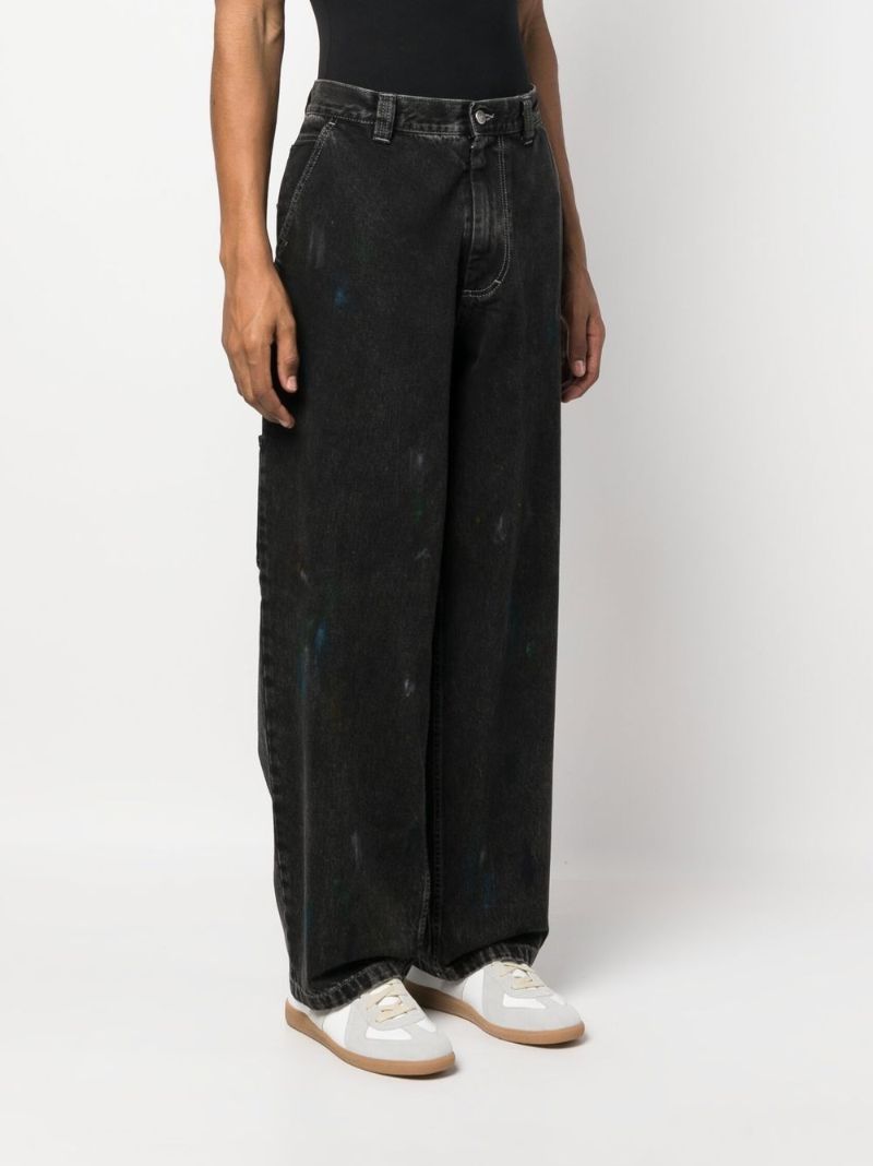 Black Distressed Straight-leg Jeans