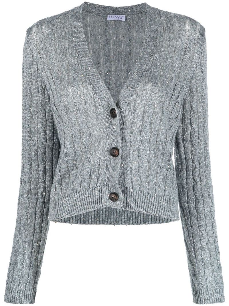 Blue Cable-knit Linen Cardigan