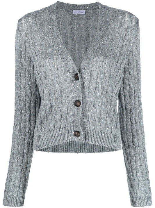 Blue Cable-knit Linen Cardigan
