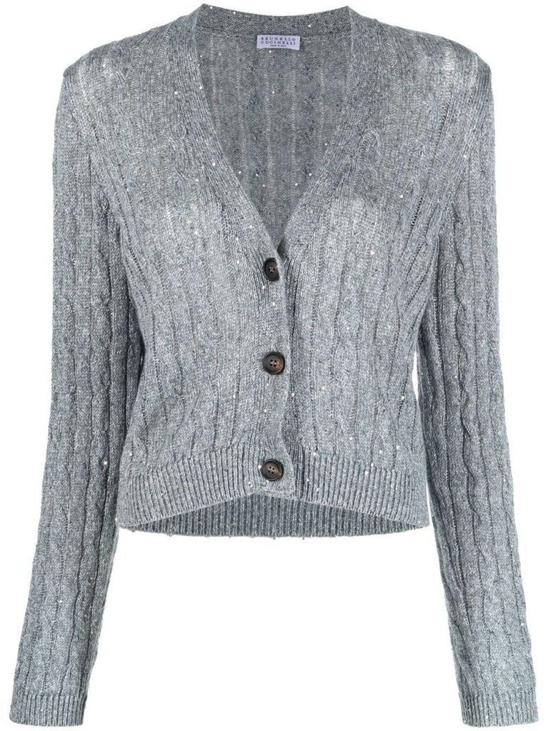 Blue Cable-knit Linen Cardigan