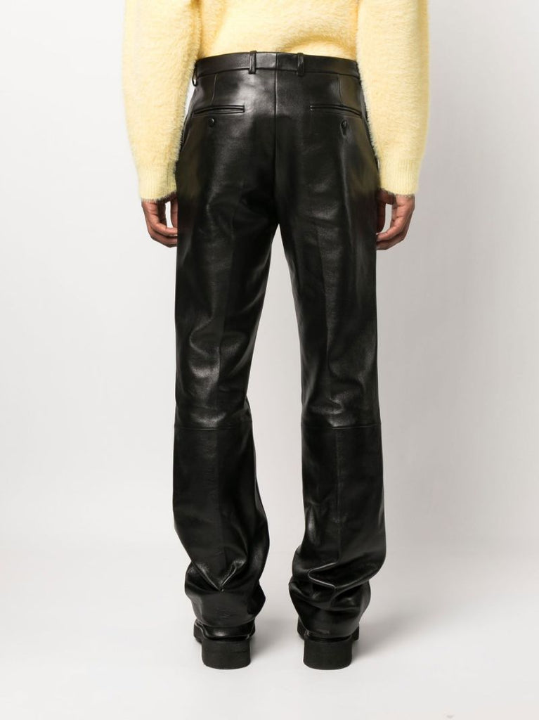 Black Straight Leg Leather Trousers