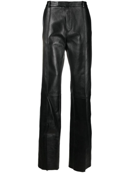Black Straight Leg Leather Trousers