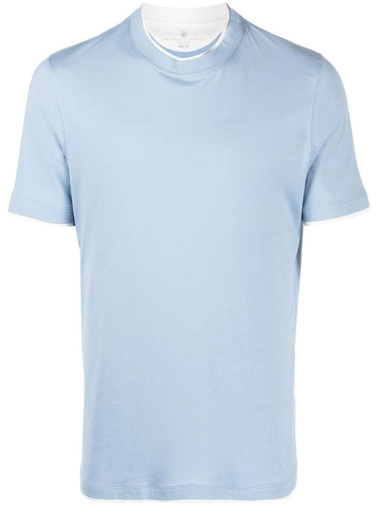 Blue Crew Neck Cotton T-shirt