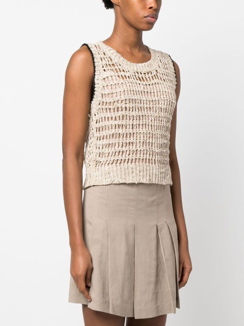 Beige Open-knit Vest Top
